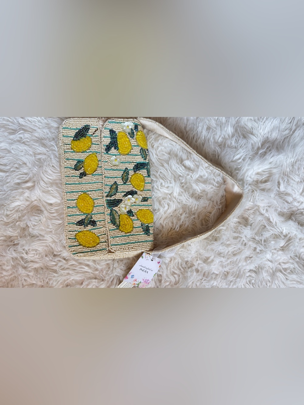 Beaded Lemon Motif Crossbody Bag - Yellow & Cream